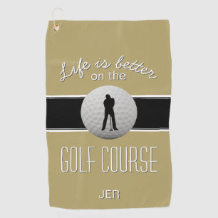 Serviette De Golf La vie est mieux Citation Golf Ball Monogram Gold