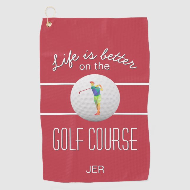 Serviette De Golf La vie est mieux Golf Ball Golfer Initiales Nom Ro (Devant)