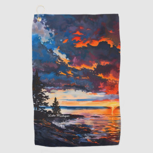 Serviette De Golf Lac Michigan Coucher du soleil Nature Design du pa