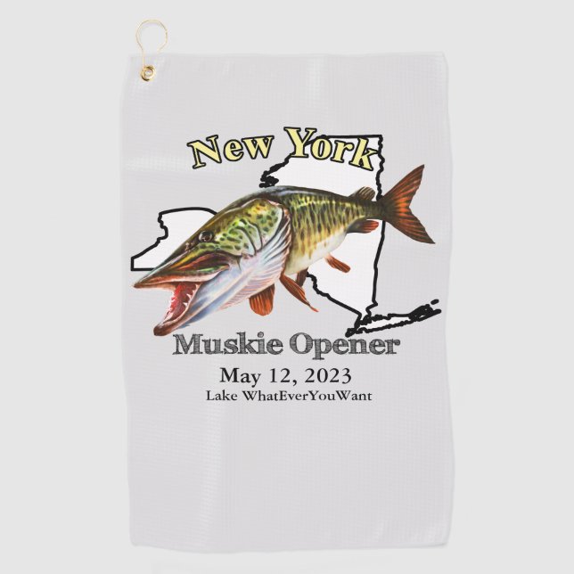 Serviette De Golf Lac sur mesure/Date New York Muskie Fishing Towne (Devant)