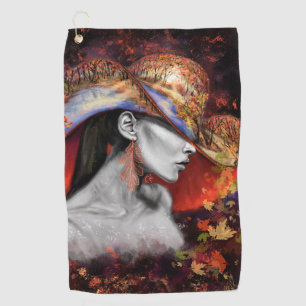 Serviette de golf Lady d'automne - Peinture Art