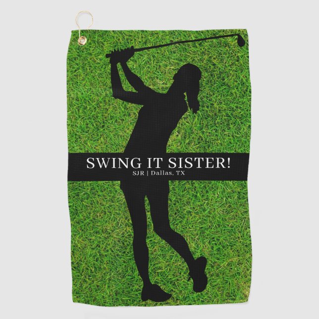 Serviette De Golf Lady Golfer Golf Green Silhouette Monogram (Devant)
