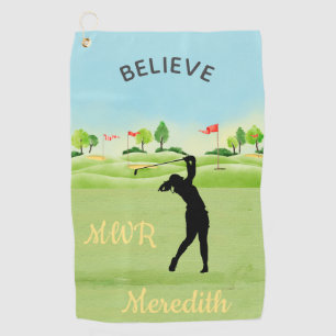 Serviette De Golf Lady Golfer Greens Pittoresques Putting Monogramme