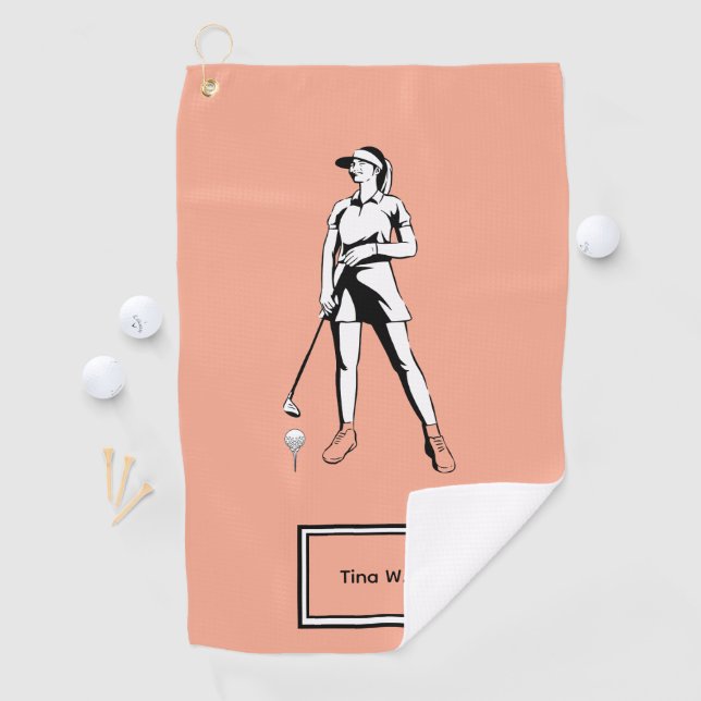 Serviette De Golf Lady Golfer Nom et année personnalisés (En situation)
