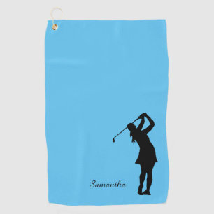 Serviette De Golf Lady Golfer Silhouette Monogramme bleu noir