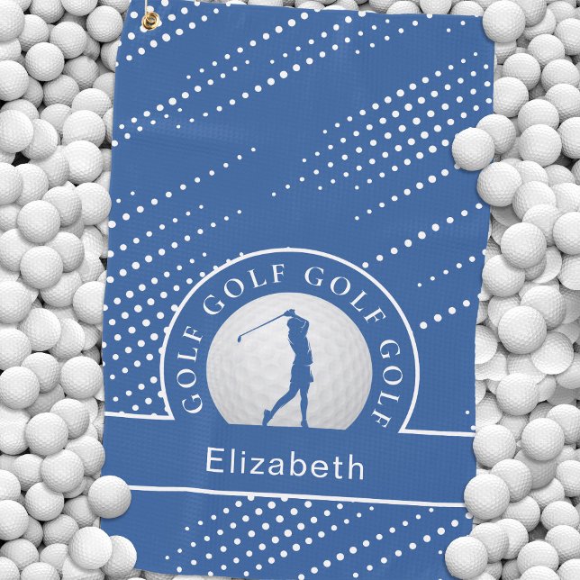 Serviette De Golf Lady Golfer Silhouette Sports Motif Chic Blue Go (Lady Golfer Silhouette Sports Pattern Chic Blue Go Golf Towel)