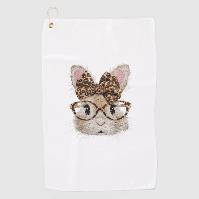 Serviette De Golf Lapin Mignon Visage de Léopard Coquette Lunettes A (Devant)
