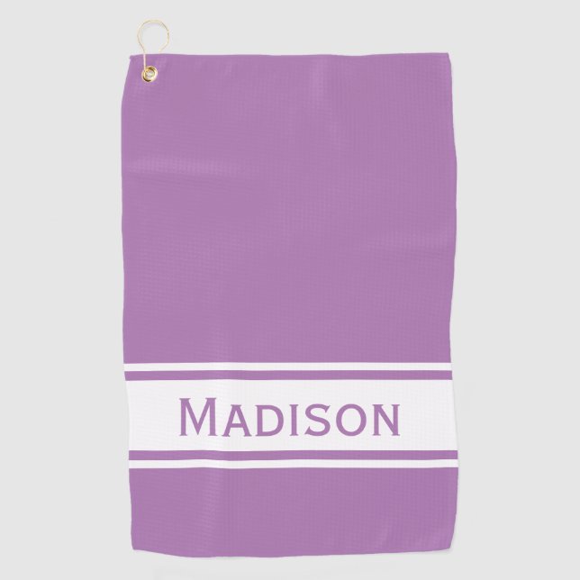 Serviette De Golf Lavande Blanc Bande Moderne Nom Monogramme (Devant)