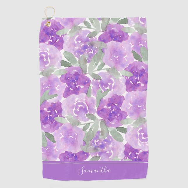 Serviette De Golf Lavande Purple Aquarelle Floral Personnalisé (Devant)