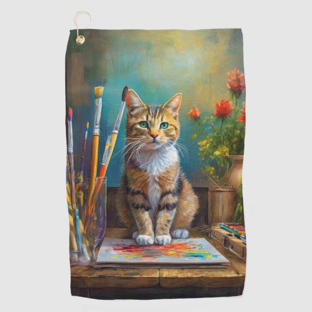 Serviette De Golf Le Chat Artistique (Devant)