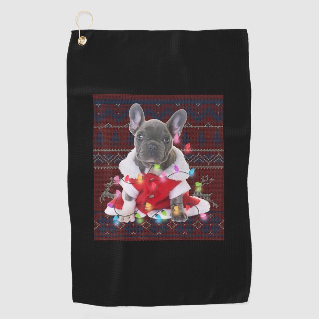 Serviette De Golf Le chien de Noël des Bulgares français éclaire un  (Devant)