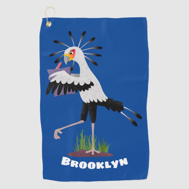 Serviette De Golf Le mignon secrétaire oiseau écrire des notes dessi (Devant)