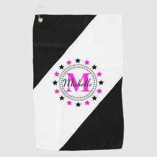 Serviette De Golf Le noir rose tient le premier rôle le monogramme
