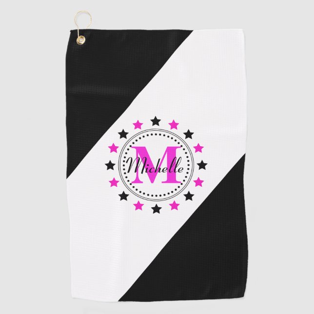 Serviette De Golf Le noir rose tient le premier rôle le monogramme (Devant)