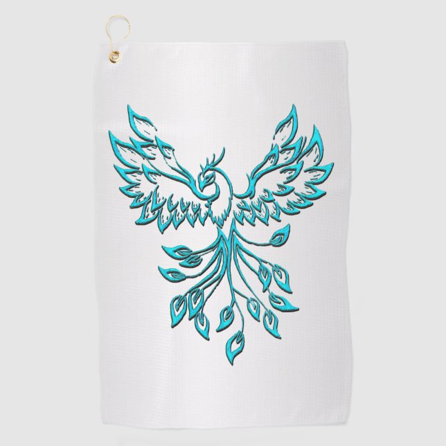 Serviette De Golf Le phénix bleu sarcelle s'élève sur argent (Devant)
