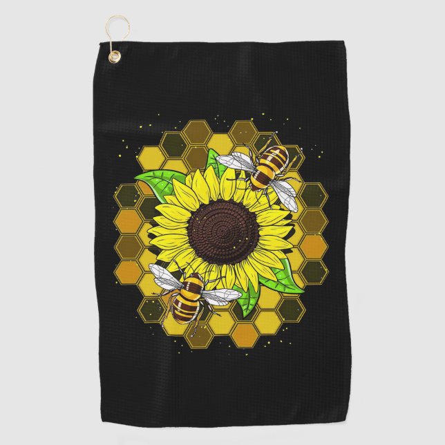 Serviette De Golf Les abeilles de tournesol hippie (Devant)