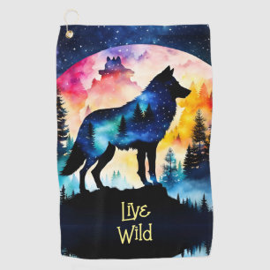 Serviette De Golf Les aquarelles de la pleine lune du loup