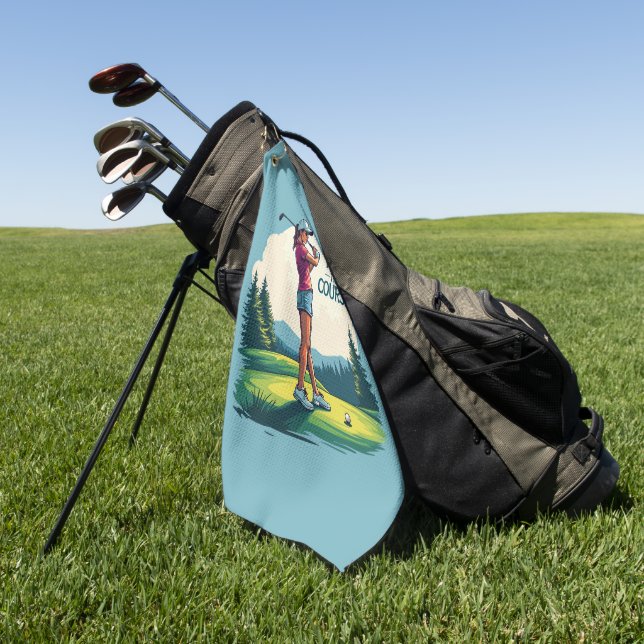 Serviette De Golf Les filles gouvernent le parcours Retro Golf Illus (Vert)