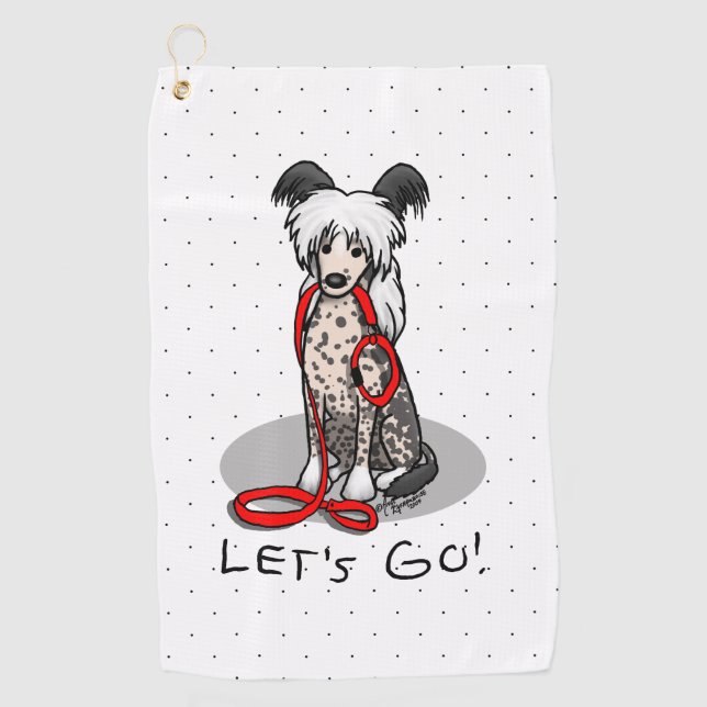 Serviette De Golf Let's Go! Walk Chinese Crested Dog (hl blk wh 1) (Devant)