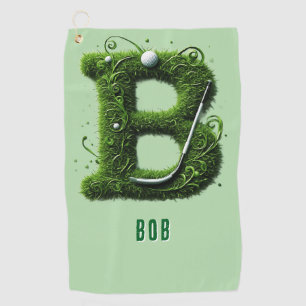 Serviette De Golf Lettre B Herbe Verte Avec Balle De Golf, Club