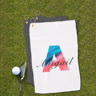 Serviette De Golf Lettre monogramme minimaliste Un corail bleu blanc