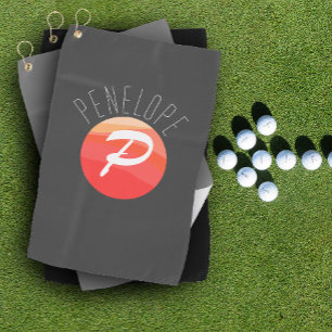 Serviette De Golf Lettre monogramme moderne P orange corail rose gri