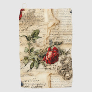 Serviette De Golf Lettre vintage d'amour parchemin avec fleurs (9)