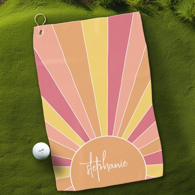 Serviette De Golf Lever de soleil à bande rétro - pastel rainbow scr (Custom Golf Towel)