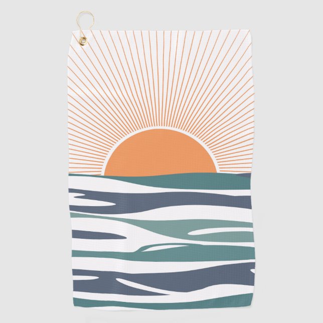 Serviette De Golf Lever du soleil au bord de la mer (Devant)