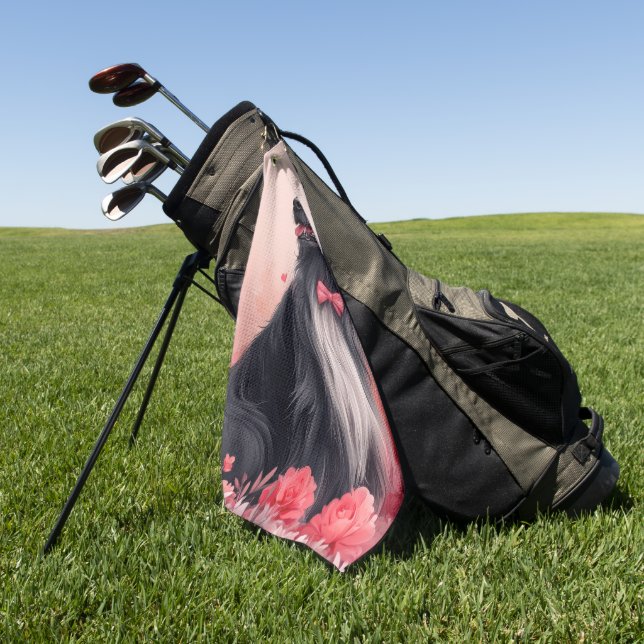 Serviette De Golf Lévrier Afghan avec des Roses - Saint-Valentin  (Vert)