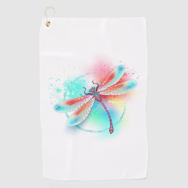 Serviette De Golf Libellule rouge sur fond aquarelle (Devant)