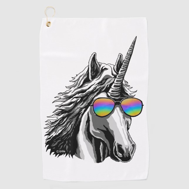 Serviette De Golf Licorne fraîche avec des lunettes de soleil (Devant)