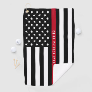 Serviette De Golf Ligne rouge mince monogramme de drapeau américain