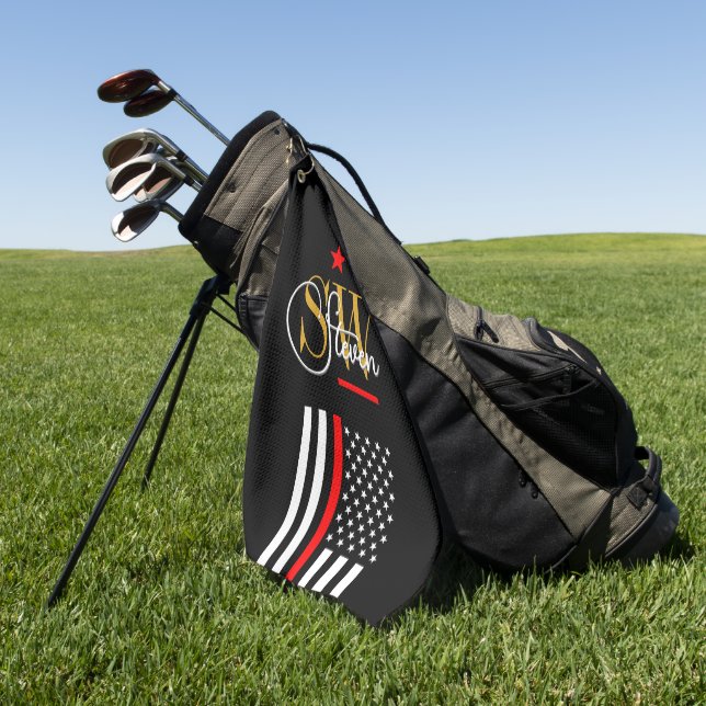 Serviette De Golf Ligne rouge & Nom monographique / Signature modern (Vert)