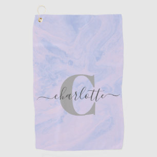 Serviette De Golf Lilac Lavender Marbre Élégant Nom du monogramme
