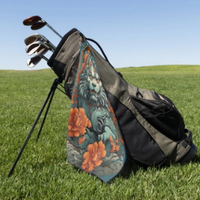 Serviette De Golf Lion de sagesse de la grippe  (Asian Lion Head Golf Towel  poly blend D: 16" x 24". Grommet brass plated hook. Machine washable.)