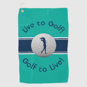 Serviette De Golf Live to Golf Citation Typographie Turquoise & Bleu