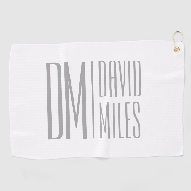 Serviette De Golf Logo Stylish Minimal & Modern Grey Initiales & Nom (Horizontal)