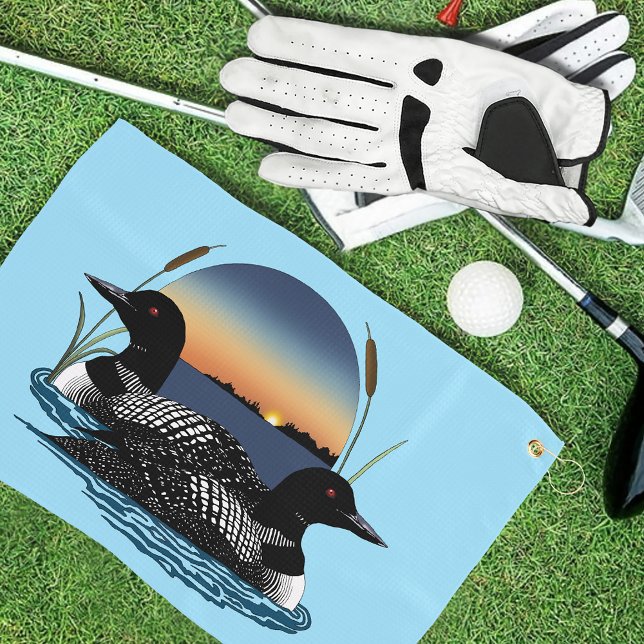 Serviette De Golf Lotus Couple coucher de soleil bleu (Créateur téléchargé)