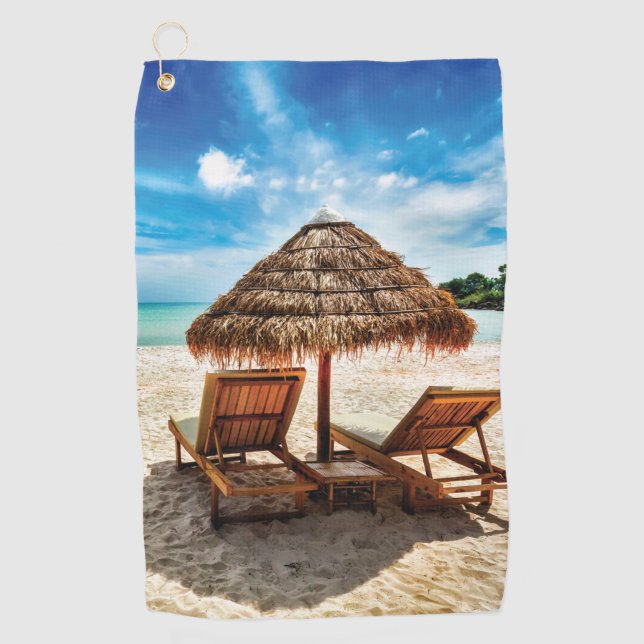 Serviette De Golf Lounge on beach throw pillow (Devant)