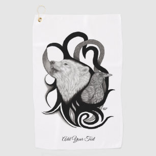 Serviette De Golf Loup blanc avec art tribal coréen