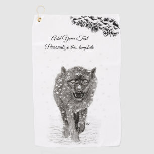 Serviette De Golf Loup noir en colère dans la neige, hiver sauvage