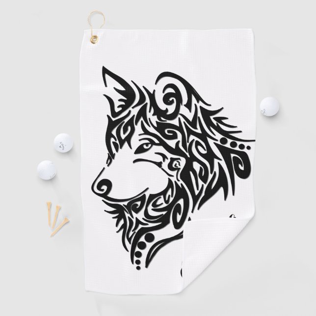 Serviette De Golf Loup tribal (En situation)