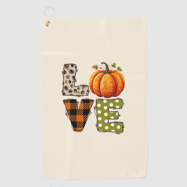 Serviette De Golf LOVE - Citrouille mignon et lettres de points Polk (Devant)
