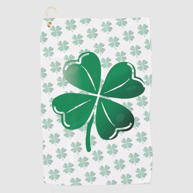 Serviette De Golf Lucky Four Leaf Clover Shamrock Green Pattern (Devant)