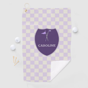 Serviette De Golf Lumière monographie Purple Checks & golf club & fl