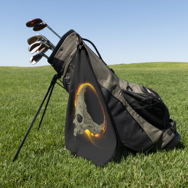 Serviette De Golf Lune rétro mort brûlant le crâne en feu (Vert)