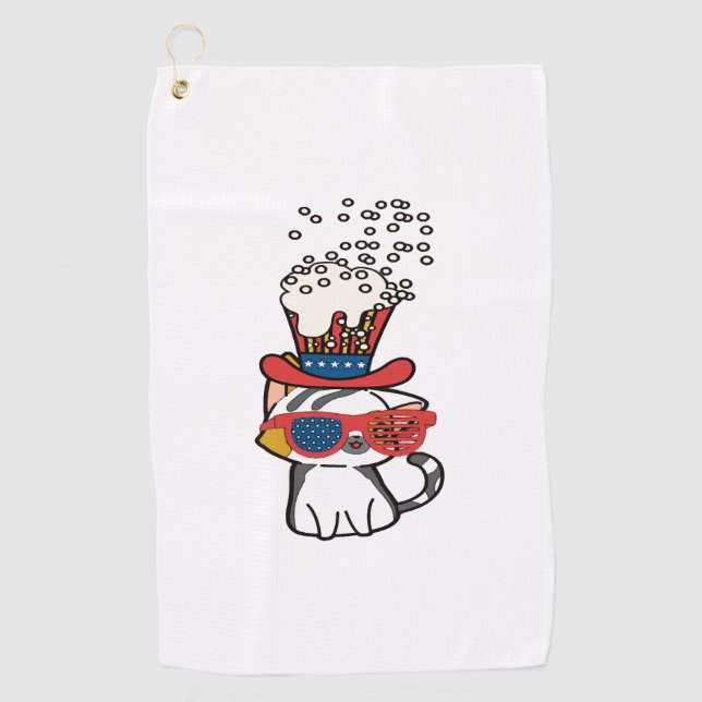 Serviette De Golf Lunettes de soleil de chat drapeau Usa (Devant)