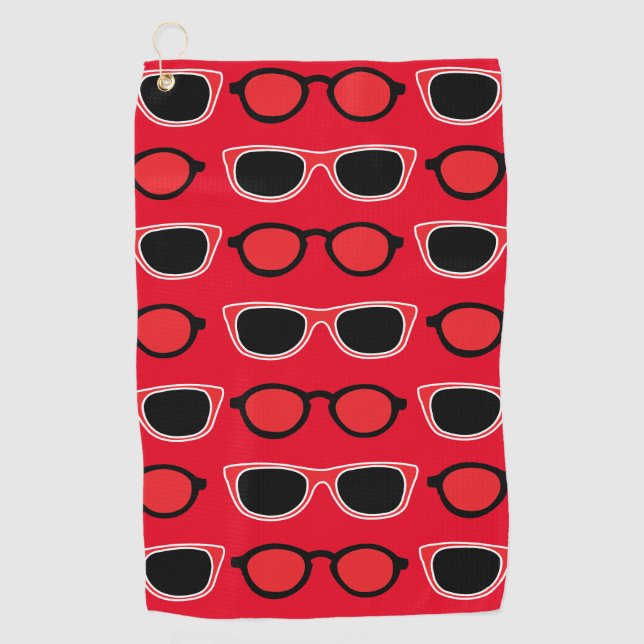 Serviette De Golf Lunettes de soleil motif rouge noir (Devant)