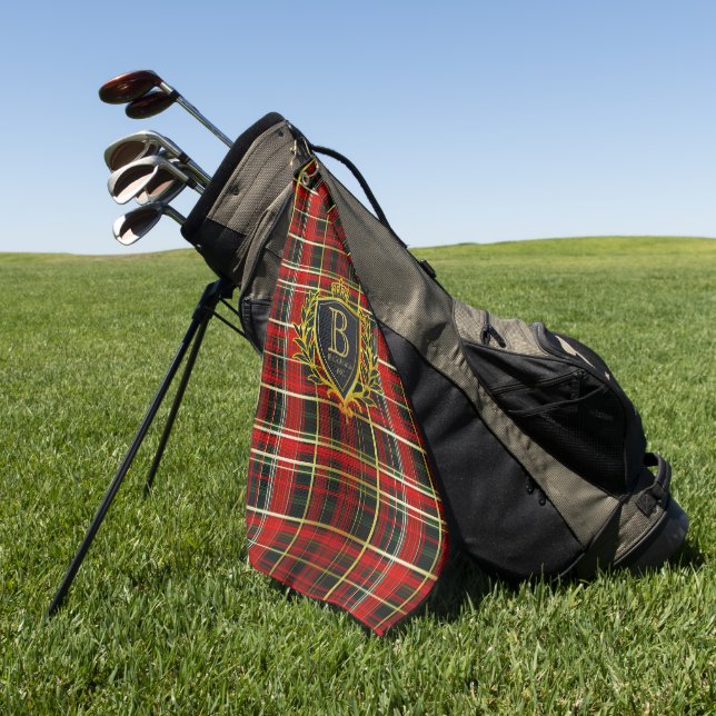 Serviette De Golf Luxueux Tartan Monogramme Rouge Or (Vert)